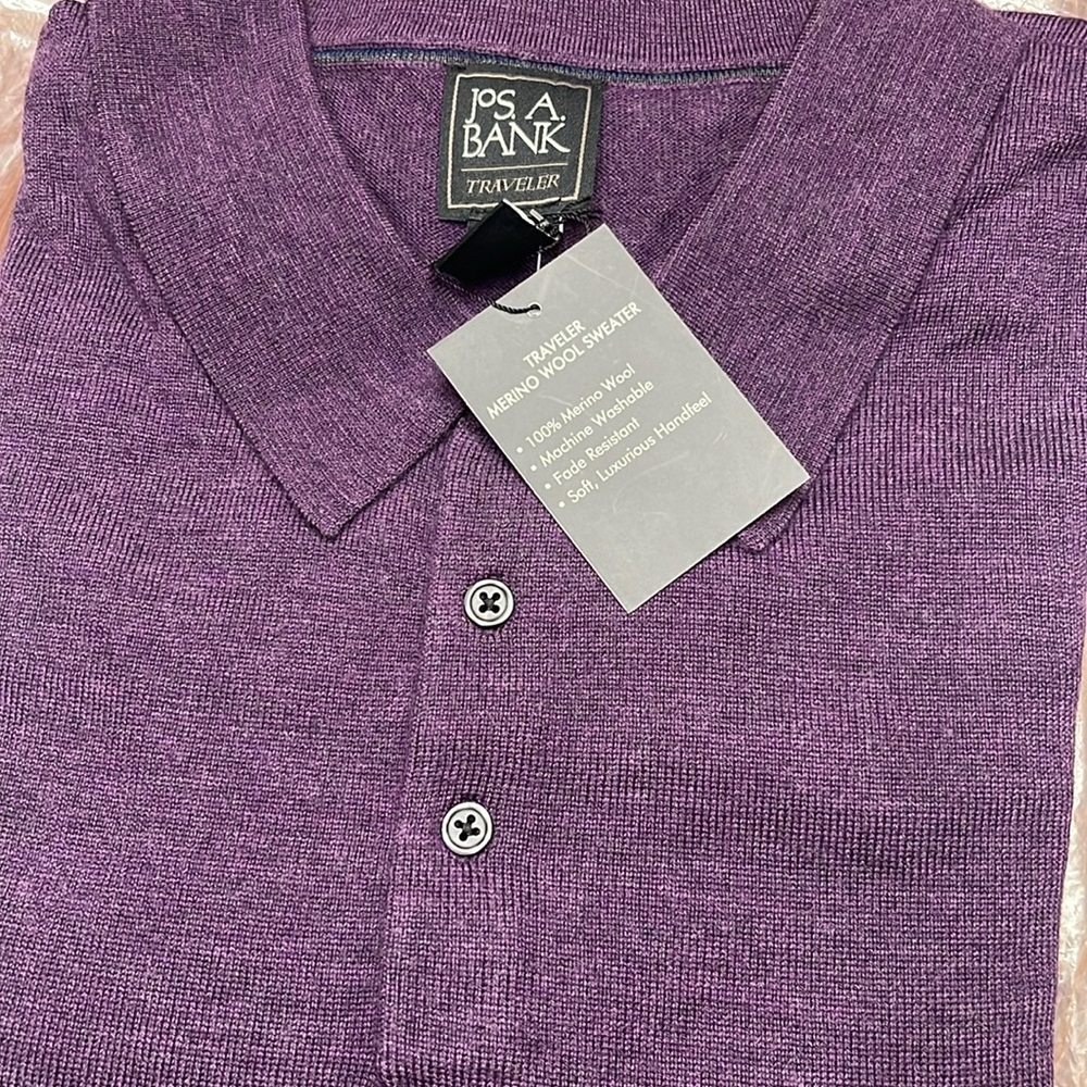 Merino wool men’s long sleeve polo sweater: 100% wool.